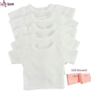 18 Inch Doll 5 Pack Plain Bright White, Double Stitched T-Shirts - Easy Close Velcro Back | Perfect Kids Craft Party Activity! 80/20 Cotton/Poly Blend | Doll Tee Shirts fit American Girl Dolls