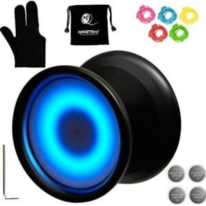 MAGICYOYO Y02-Aurora Light Up Professional Unresponsive Yoyo with Led Lights with Yoyo Glove, Yoyo Bag, 5 Replacement Strings, Blue LED Light