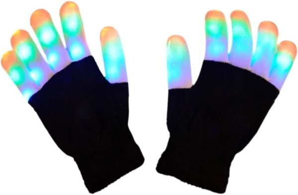 Yullmu LED Gloves, Flashing Led Gloves, 6 Modes 3 Color Finger Light up Warm Led Gloves, Kids Led Gloves Toys for Party Birthday Hallowmas Christmas Dance Thanksgiving Day Gifts (Black & White)