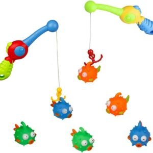 Bath Toys Sets for Kids Shower Fishing Games with 2 Fish Pole 6 Cute Colorful Puffer Fish Toddler Fun Summer Bathing Time Bathtub Floating Spray Water Toy Birthday Gifts for Boys Girls