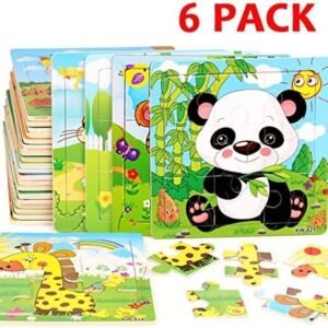 Wooden Jigsaw Puzzles for Kids Age 2 3 4 5 Toddler Puzzles Toys, Preschool Learning Animals Puzzle Set for Children, Colorful Educational Puzzles Toys for Boys and Girls (6 Puzzles)