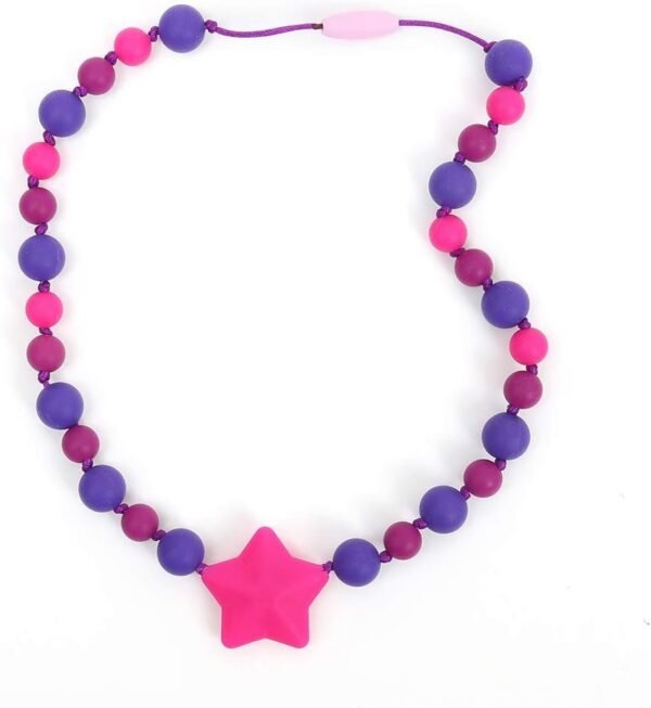 Sensory Chew Necklace for Kids,Girls,Toddlers with Autism, ADHD, Oral Motor,Teething,Biting Needs,Silicone Chewing Teether Necklace Toys (Purple Pink Star)