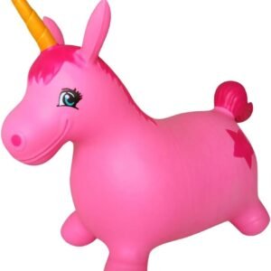 AppleRound Unicorn Bouncer with Hand Pump, Inflatable Space Hopper, Ride-on Bouncy Animal (Pink)