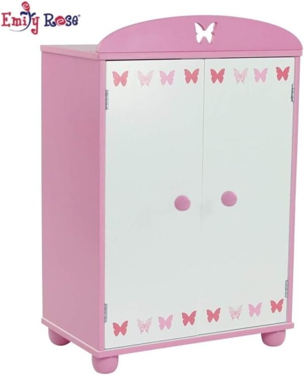 Emily Rose 18 Inch Doll Furniture for American Girl Dolls | Doll Closet Armoire with Butterfly Detail, Includes 5 Wooden Doll Clothes Hangers | Fits 18' American Girl Doll Clothes