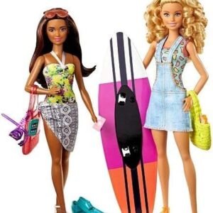 Barbie Pink Passport 2 Pack Camping Adventure Dolls Gift Set, Brown