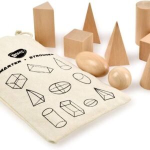 3D Shapes Guess Game - Solid Figures Geometry Miniature Set in Mystery Bag - Wooden Montessori Toys - Pack of 10pcs - Ages 3 and Up