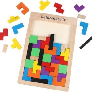 SainSmart Jr. Wooden Tetris Puzzle 40 Pcs Brain Teasers Toy for Kids, Wood Puzzle Box Brain Games Wood Burr Tangram Jigsaw Toy Children Days