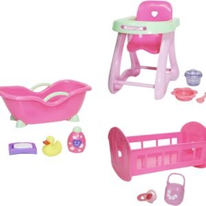 JC Toys Deluxe Doll Accessory Bundle Featuring High Chair, Crib, Bath and Accessories for Dolls up to 11'.