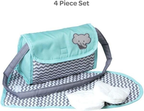 Adora Zig Zag Diaper Bag For Baby Doll Accessories in Teal Pattern Design