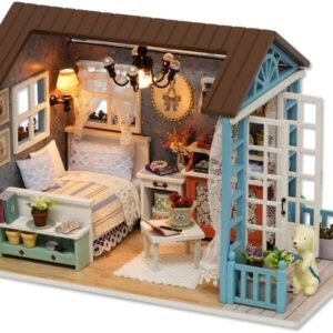 TuKIIE DIY Wooden Miniature Dollhouse Toy Model Kits with Furniture DIY Cabin Assembling House Miniature Handcrafts Toys Great Birthday Gift for Children Teens Adults