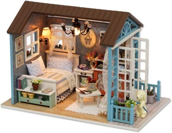TuKIIE DIY Wooden Miniature Dollhouse Toy Model Kits with Furniture DIY Cabin Assembling House Miniature Handcrafts Toys Great Birthday Gift for Children Teens Adults