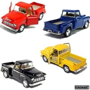 Set of 4 die-cast Chevy Stepside Pick-Up 1/32 Scale, Pull Back Action Cars.