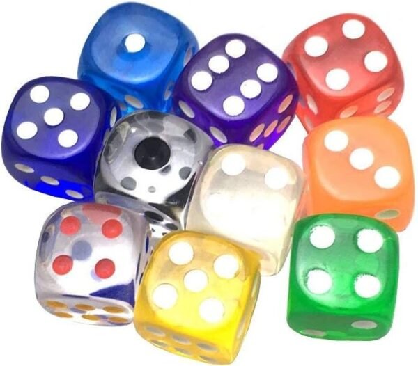 SmartDealsPro 10-Pack D6 Six Sided 16mm Transparent Dice Die-Random Color