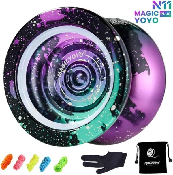 MAGICYOYO Yoyo Professional N11 Unresponsive Pro Yoyos Metal Alloy Aluminum Yoyo 4 Colors Yoyo Toy, Bonus - 5 Replacement Strings and Glove and Yo-yo Bag