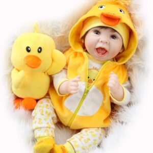 Aori Lifelike Realistic Reborn Baby Dolls 22 Inch Weighted Reborn Girl Doll with Yellow Clothes and Duck Toy Accessories Best Birthday Set for Girls Age 3