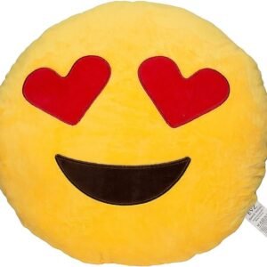 EvZ 32cm Emoji Smiley Emoticon Yellow Round Cushion Stuffed Plush Soft Pillow (Heart Eyes)