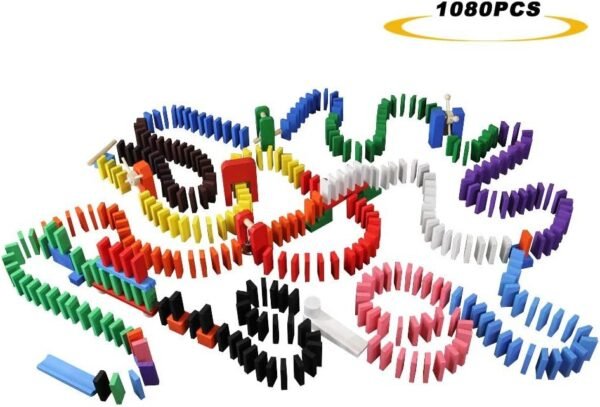 MorTime 1080 Pcs 12 Colors Wooden Dominoes Set with 23 Add-on Blocks and 3 Spacer for Kids Building Blocks Racing Tile Games with 3 Storage Bag (1080pcs)