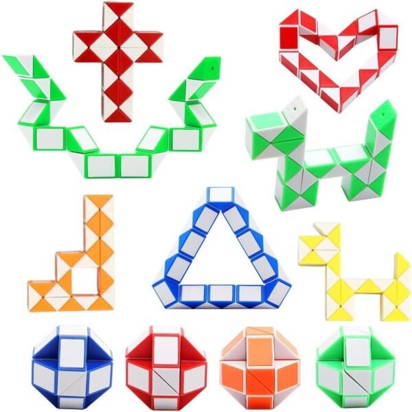 12 Pack 24 Blocks Magic Snake Cube, Mini Plastic Puzzle Cube, Fidget Toys ?Mini Snake Speed Cubes for Kids Party Bag Filler, Random Colors, Party Supplies