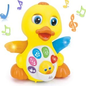 Woby Musical Flapping Yellow Duck Action Educational Learning and Walking Toy for 1 Year Old Baby Toddler Girl Boy