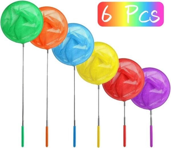 Baaxxango 6 Pack Colorful Telescopic Butterfly Net Set,Insect Catching Nets for Catching Insects and Small Fish,Caterpillar Ladybird Nets Outdoor Tools,Extendable 34 Inches and Anti Slip Grip