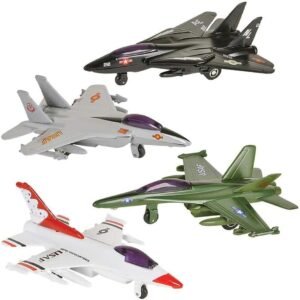 ArtCreativity Diecast Fighter Jets with Pullback Mechanism, Set of 4, Die Cast Metal Jet Plane Fighter Toys for Boys, Air Force Military Cake Decorations, Pull Back Airplane Party Favor, 4 Colors