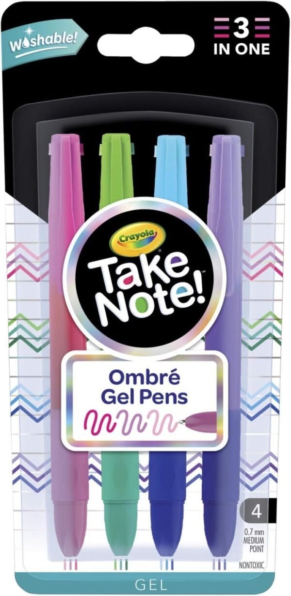 Crayola Ombre Washable Gel Pens, 3 Shades in 1 Pen, Office & School Supplies, 4 Count