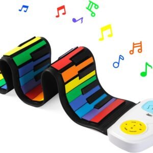 Lujex Rainbow Roll Up Piano,Portable Foldable Standard 49 Keys Flexible Soft Silicone Electronic Music Roll Up Piano Keyboard with Louder Speaker for Children Beginner