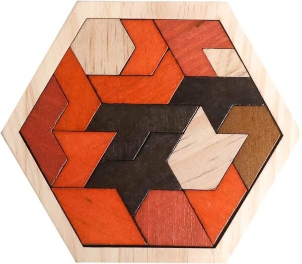 Wooden Hexagon Puzzle for Kid Adults Shape Pattern Block Tangram Brain Teaser Toy Geometry Logic IQ Game STEM Montessori Educational Gift for All Ages Challenge Children