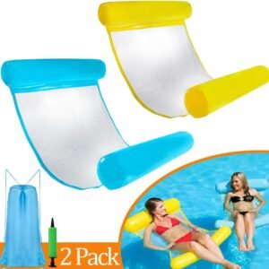2 Pack Pool Floats for Adults, Adult Water Float, 4 in 1 Multi-Purpose Hammock Pool Lounge Chair Float(Yellow & Blue)