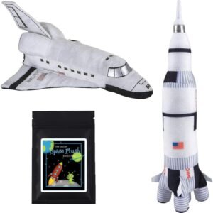 14 Inch Plush NASA Space Shuttle and 17.5 Inch Plush Saturn Rocket Ship Stuffed Toys Bundle