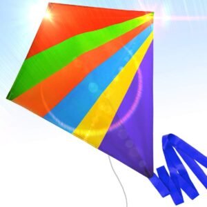Easy to Fly Nylon Diamond Kite for Kids and Adults Great for Beach Trip and Outdoor Activities Perfect for Beginners Flies High in Light Breeze Flying String Line Included Big Flyer Childrens Toys