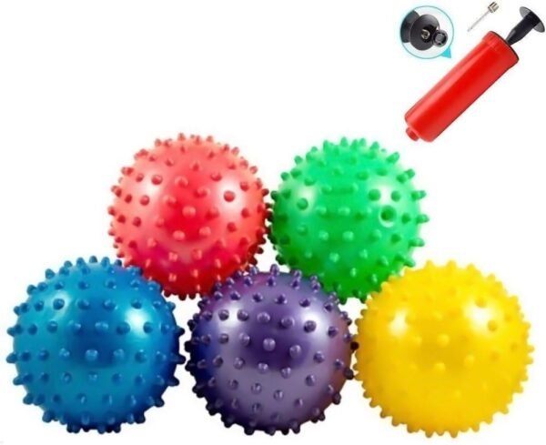 LOVEINUSA Bounce Ball, 12 PCS Edushape Sensory Balls Knobby Party Balls Massage Balls with Air Pump Set 4.72'