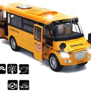 CORPER TOYS School Bus Toy Die Cast Vehicles Yellow Large Alloy Pull Back 9'' Play Bus with Sounds and Lights for Kids