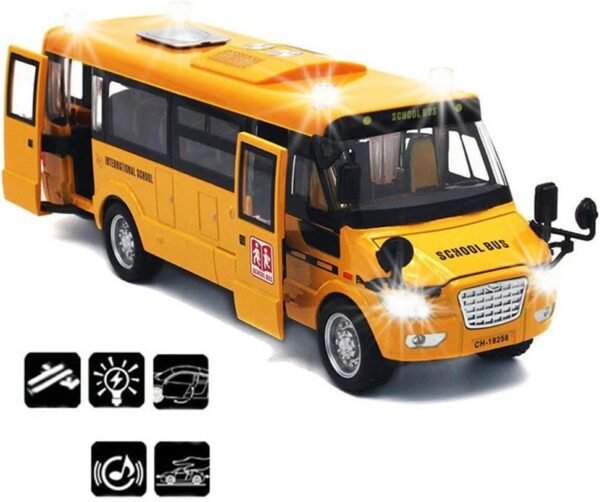 CORPER TOYS School Bus Toy Die Cast Vehicles Yellow Large Alloy Pull Back 9'' Play Bus with Sounds and Lights for Kids