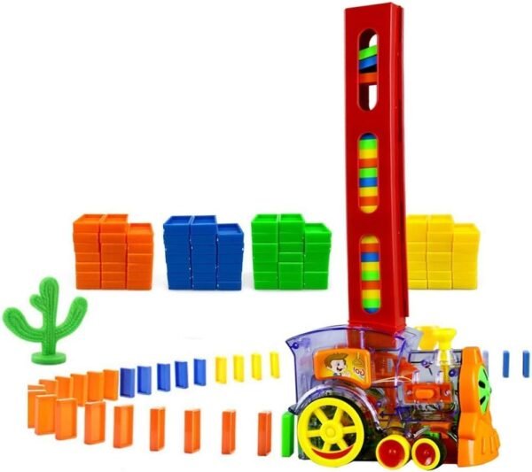 80 Pcs Domino Train Blocks Rally Electric Toy Set, Train Model with Lights and Sounds Construction and Stacking Toys, Set Suitable for Boys and Girls Aged 3 and Over, Creative Gifts for Kids