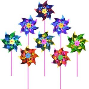 Yolyoo 100 Pcs Plastic Rainbow Pinwheel,Windmill Party Pinwheels DIY Pinwheels Set for Kids Toy Garden Lawn Party Decor