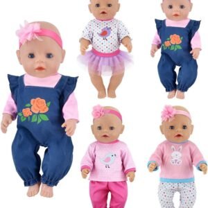 ebuddy 4 Sets Doll Clothes Include Top Skirt Jeans Pants Headband for 18 inch American Girl Dolls, OG dolls/43cm New Born Baby Dolls/15 inch Dolls