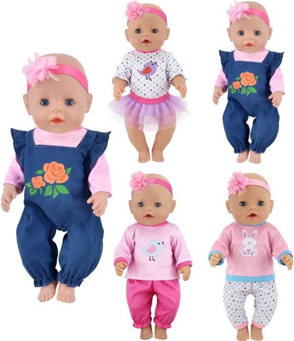 ebuddy 4 Sets Doll Clothes Include Top Skirt Jeans Pants Headband for 18 inch American Girl Dolls, OG dolls/43cm New Born Baby Dolls/15 inch Dolls
