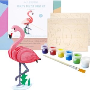 Allessimo 3D Paint Puzzle Reality Wooden (Flamingo - 22pcs) Model Paint Kit with Brush Toys for Kids Puzzle Build 3D Puzzles Educational Crafts Building DIY