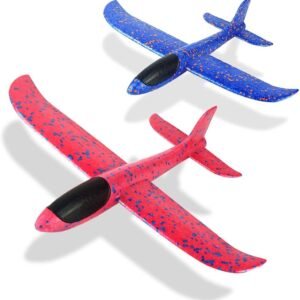 Foam Glider Airplane Toys Aircraft Hand Throwing Planes Flying Aeroplane Model Outdoor Sports Toys 3 Flight Mode Birthday Party Favor Gift for Kids 2 Pack (Red & Blue)