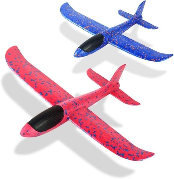 Foam Glider Airplane Toys Aircraft Hand Throwing Planes Flying Aeroplane Model Outdoor Sports Toys 3 Flight Mode Birthday Party Favor Gift for Kids 2 Pack (Red & Blue)