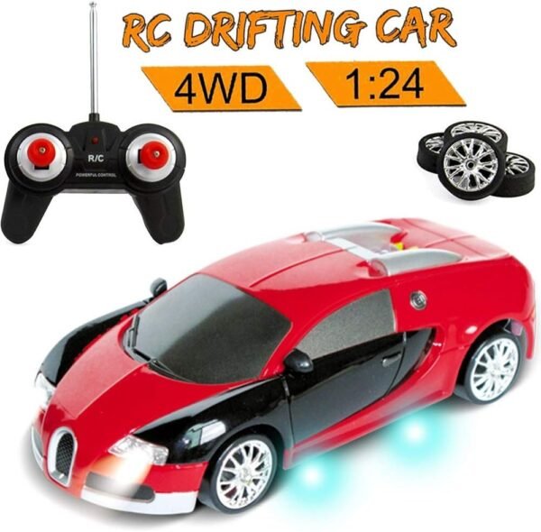 Liberty Imports Super Fast Drift Red Model R/C Sports Car Remote Control Drifting Race Car 1:24 + Headlights, Backlights, Side Lights + 2 Sets of Tires