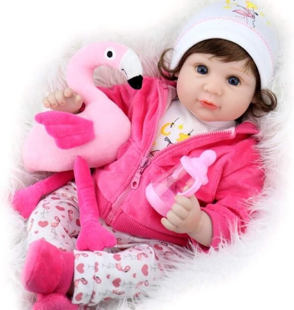 Aori Lifelike Reborn Baby Doll with Soft Body Realistic Vinyl 22 Inch Girl Doll with Pink Flamingo Gift Set for Girls Age 3