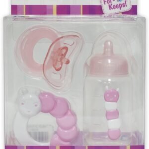 JC Toys 3-Piece Pink Accessory Gift Set Includes Bottle, Pacifier, and Rattle Fits Most Dolls - Ages 2+ - Designed by Berenguer Boutique Baby Doll, Pink
