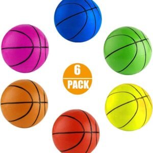 6INCH Rainbow Small Rubber Basketballs Replacement Thick Beach Pool Bouncy PU Balls For Mini Basketball Hoops Kids Baby Boys Girls Adults Toddlers School Indoor Outdoor Home Office Playground Sports