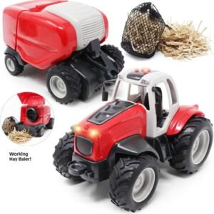 Boley Farm Tractor with Baler - Light and Sound Farm Toy Truck Tractor Set - Paper Hay and Collection Nets Included - Tractor Toys for Kids