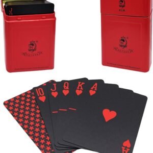 Acelion Waterproof Playing Cards, Black Plastic Playing Cards, Deck of Cards, Gift Poker Cards (red Stars red tin)
