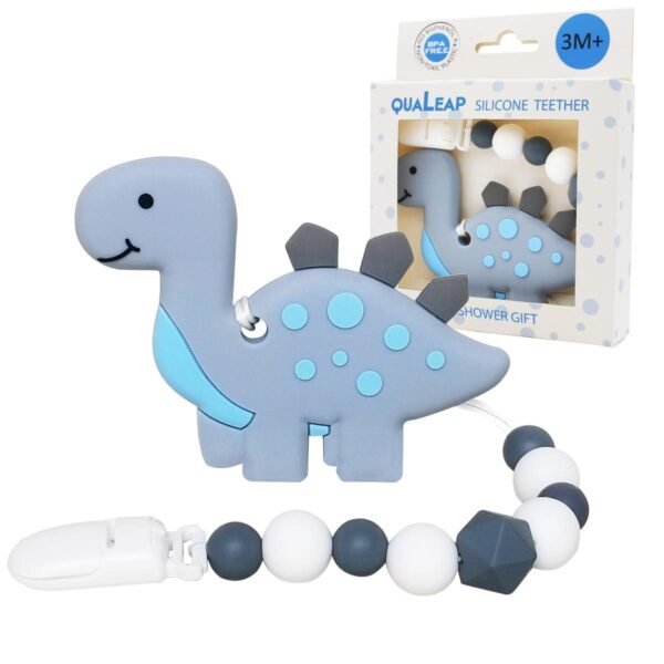 Dinosaur-Shaped Silicone Teether ? Dinosaur Baby Teething Toys with Teether Pacifier Clip ? BPA-Free, Natural Organic Boy Teether ? Best Baby Shower Gifts