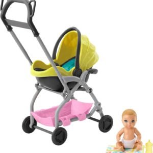 Barbie Skipper Babysitters Inc. Doll and Playset, Small Baby Doll with Yellow and Pink Stroller with Rolling Wheels and Removable Seat, Plus Blanket and Bottle, Gift for 3 to 7 Year Olds????