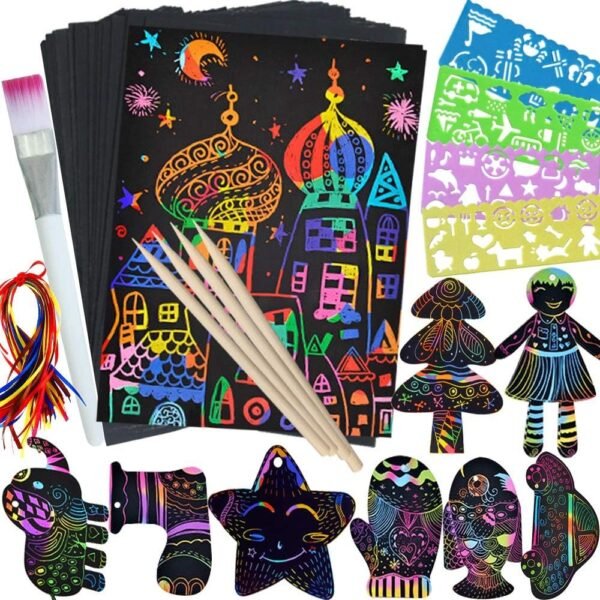 ZMLM Scratch Paper Art Set for Kids - 107 Pcs Rainbow Magic Scratch Off Arts and Crafts Supplies Kits Sheet Pack for Children Girls Boys Birthday Game Party Favor Christmas Easter Craft Gifts